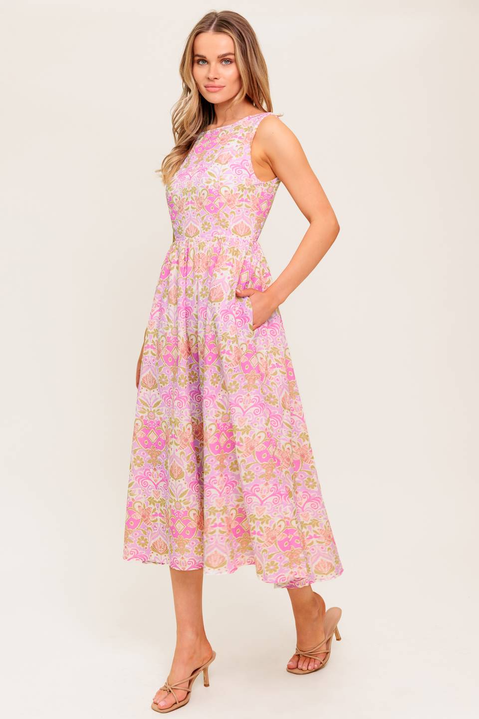 UNDER THE SUN PINK WOVEN MIDI DRESS - By Baano