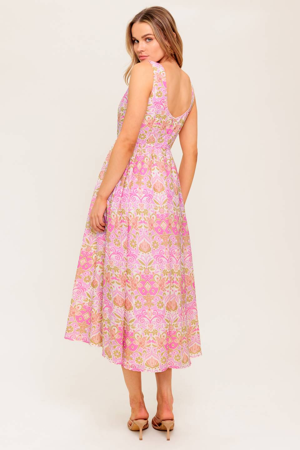 UNDER THE SUN PINK WOVEN MIDI DRESS - By Baano