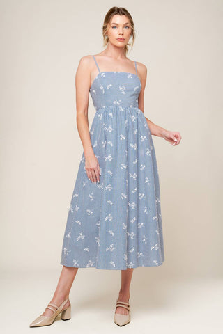 LAYTON IVORY BLUE WOVEN MIDI DRESS - By Baano