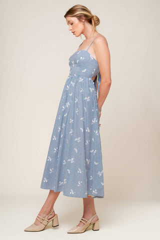 LAYTON IVORY BLUE WOVEN MIDI DRESS - By Baano