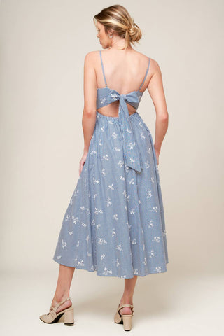 LAYTON IVORY BLUE WOVEN MIDI DRESS - By Baano