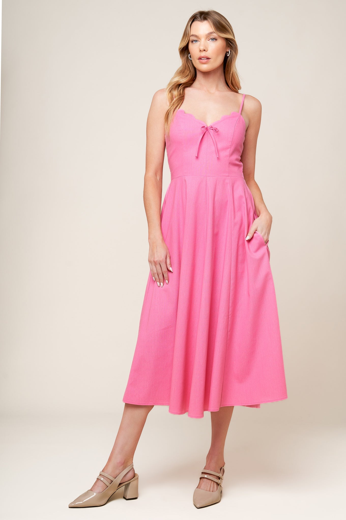 LET THE LIGHT PINK WOVEN MIDI DRESS - By Baano