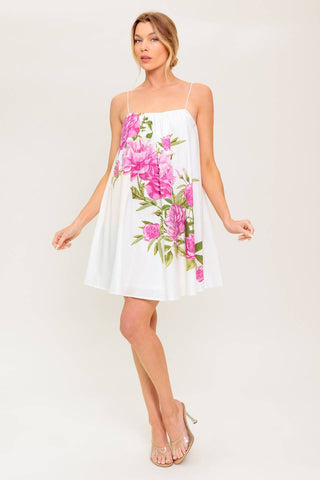 GARDEN WHISPERS PINK FLORAL WOVEN MINI DRESS - By Baano