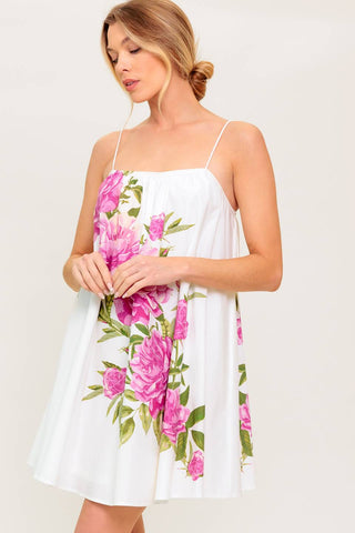 GARDEN WHISPERS PINK FLORAL WOVEN MINI DRESS - By Baano