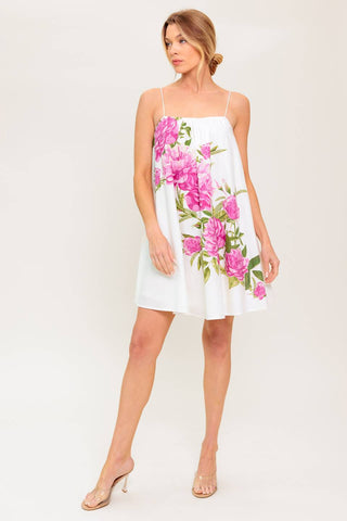 GARDEN WHISPERS PINK FLORAL WOVEN MINI DRESS - By Baano