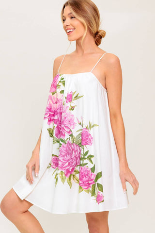 GARDEN WHISPERS PINK FLORAL WOVEN MINI DRESS - By Baano