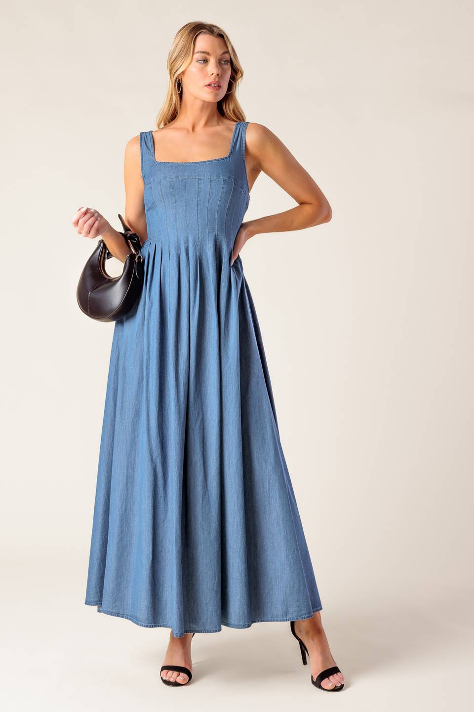 PASSIFLORA INDIGO DENIM MIDI DRESS - By Baano