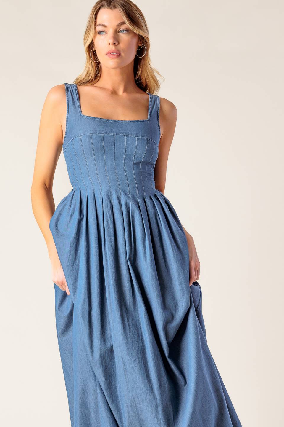 PASSIFLORA INDIGO DENIM MIDI DRESS