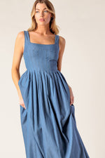 PASSIFLORA INDIGO DENIM MIDI DRESS - By Baano
