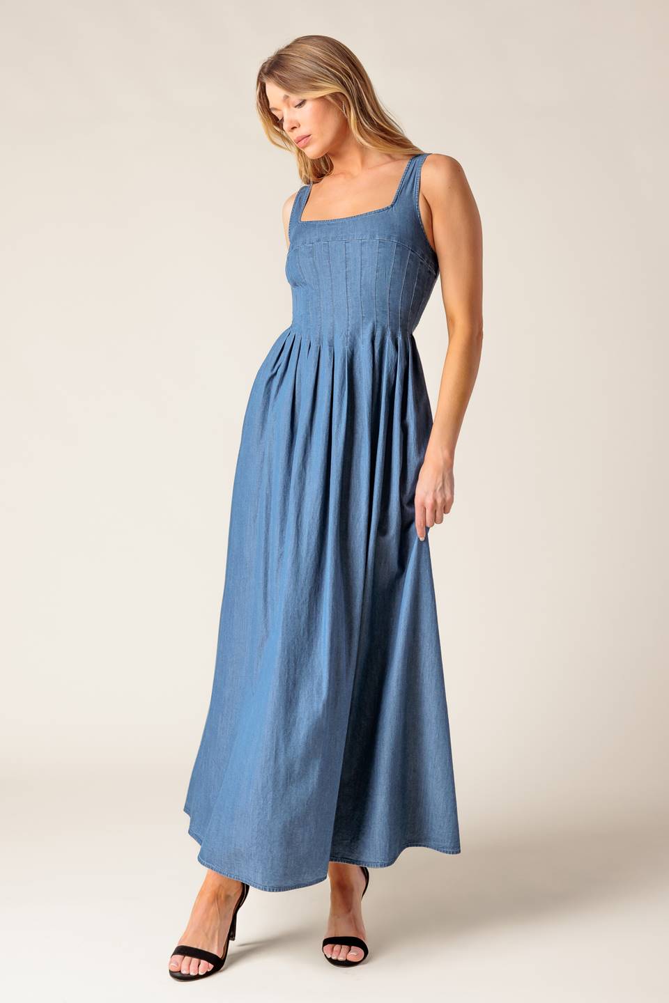 PASSIFLORA INDIGO DENIM MIDI DRESS - By Baano