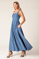 PASSIFLORA INDIGO DENIM MIDI DRESS - By Baano