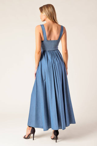 PASSIFLORA INDIGO DENIM MIDI DRESS - By Baano