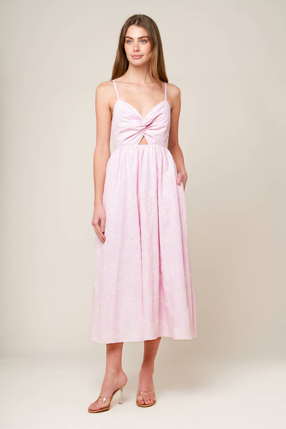 ALONG THE SHORE PINK WOVEN MIDI DRESS - By Baano