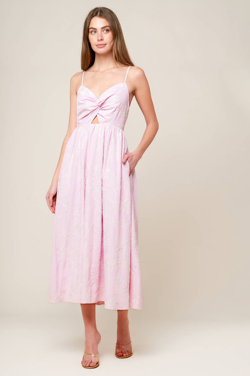 ALONG THE SHORE PINK WOVEN MIDI DRESS - By Baano