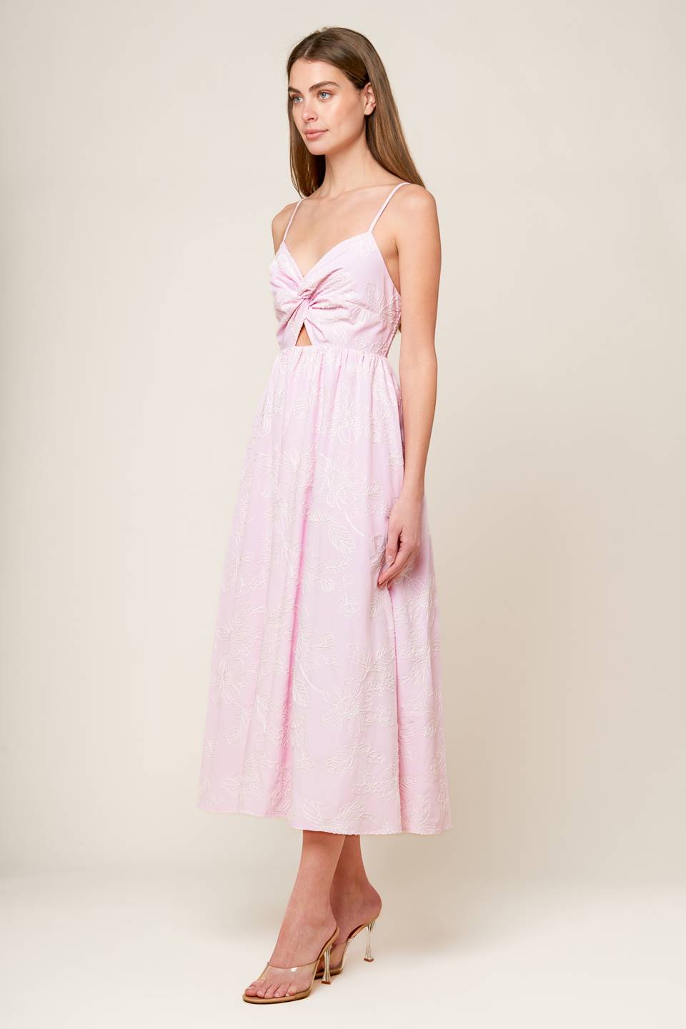 ALONG THE SHORE PINK WOVEN MIDI DRESS - By Baano