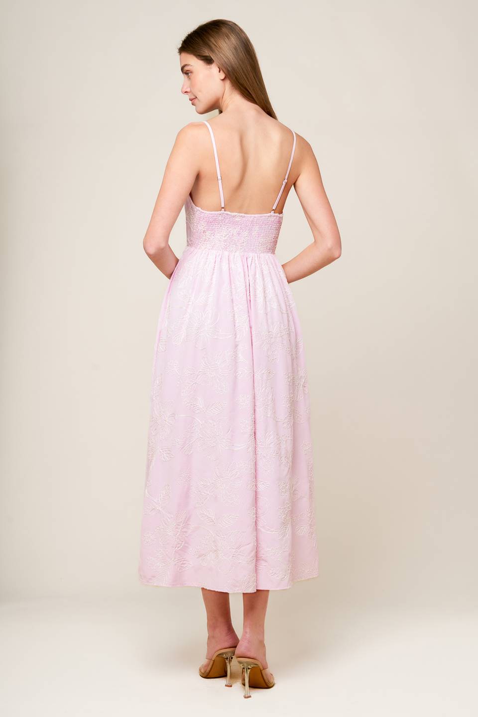 ALONG THE SHORE PINK WOVEN MIDI DRESS - By Baano