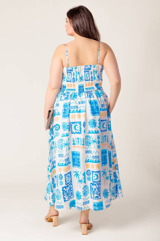 FLOWER GIRL BLUE WOVEN MIDI DRESS - By Baano