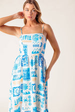 FLOWER GIRL BLUE WOVEN MIDI DRESS - By Baano