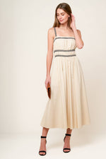 TERRIFIC TIMING CREAM WOVEN MIDI DRESS - By Baano