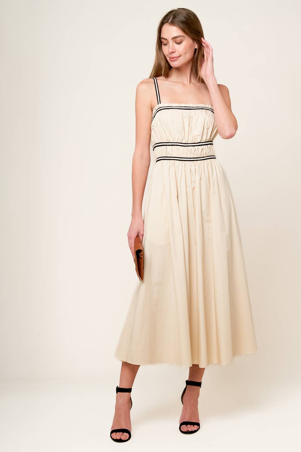 TERRIFIC TIMING CREAM WOVEN MIDI DRESS - By Baano