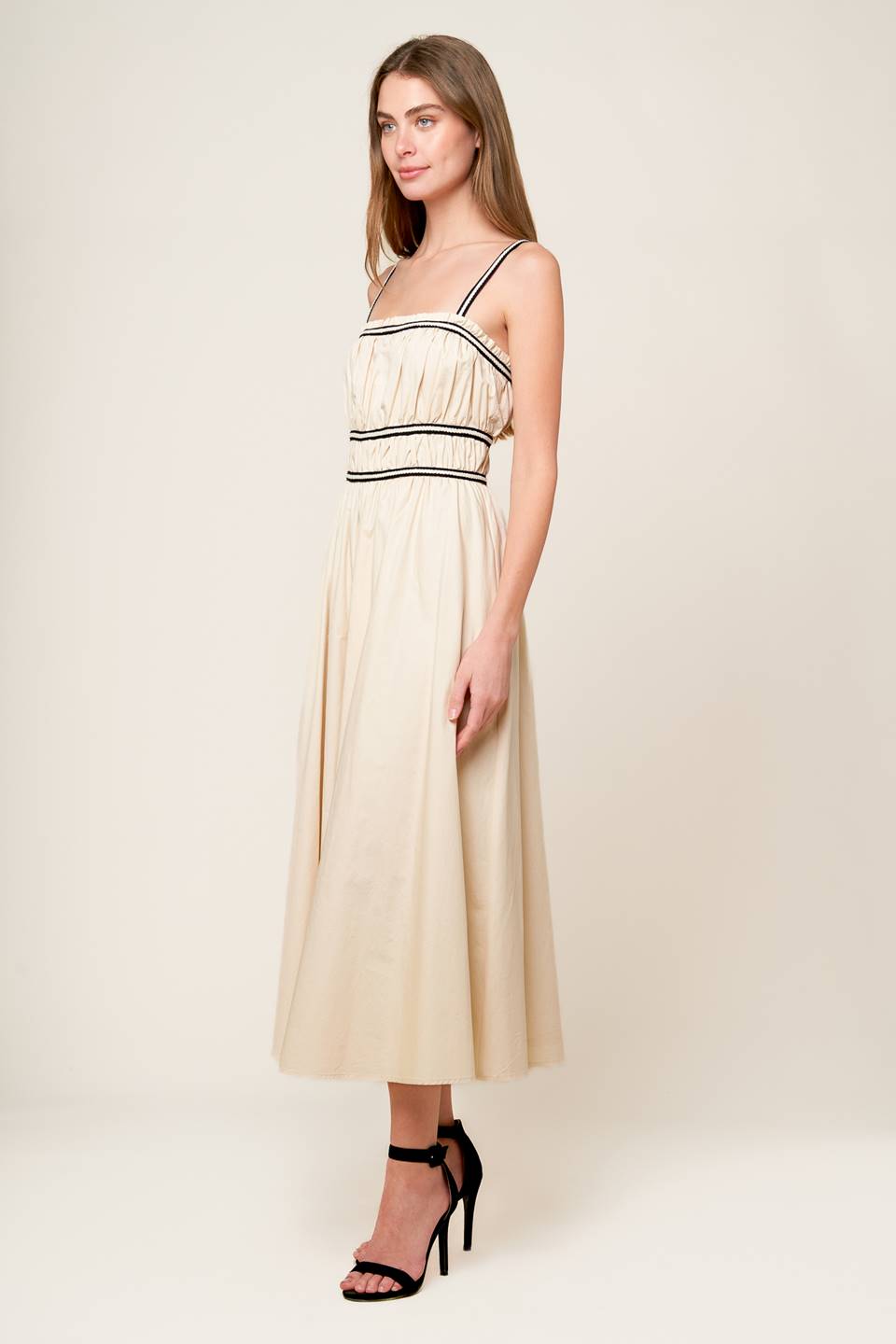 TERRIFIC TIMING CREAM WOVEN MIDI DRESS - By Baano