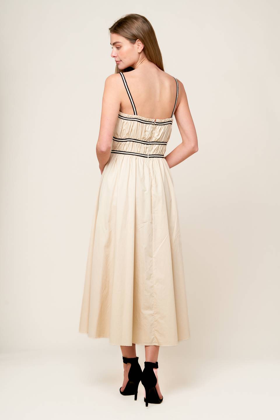 TERRIFIC TIMING CREAM WOVEN MIDI DRESS - By Baano