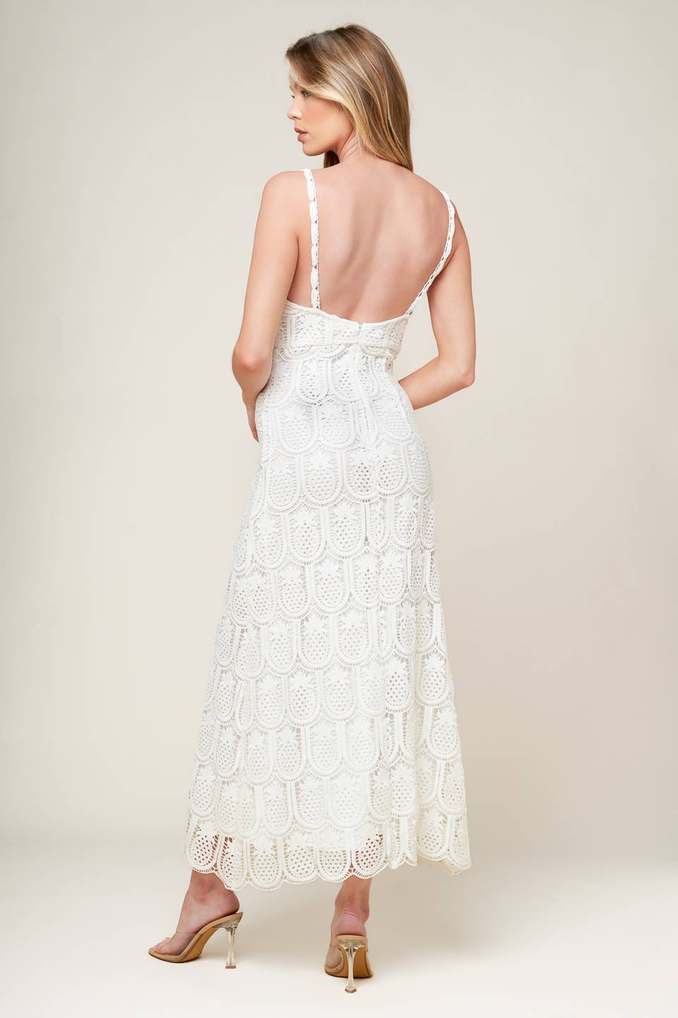 LOVING MENTALITY WHITE WOVEN LACE MIDI DRESS - By Baano