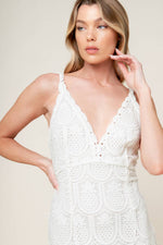 LOVING MENTALITY WHITE WOVEN LACE MIDI DRESS - By Baano