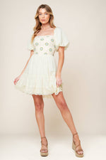LOLA GRASS CREAM WOVEN MINI DRESS - By Baano