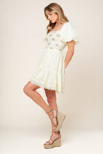 LOLA GRASS CREAM WOVEN MINI DRESS - By Baano