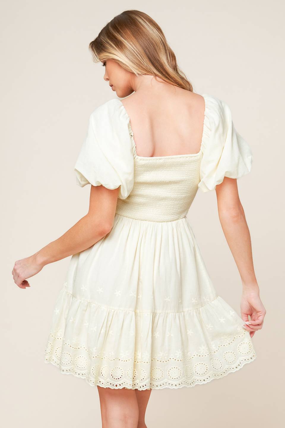 LOLA GRASS CREAM WOVEN MINI DRESS - By Baano