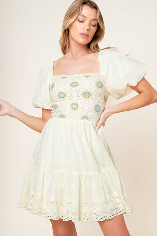 LOLA GRASS CREAM WOVEN MINI DRESS - By Baano