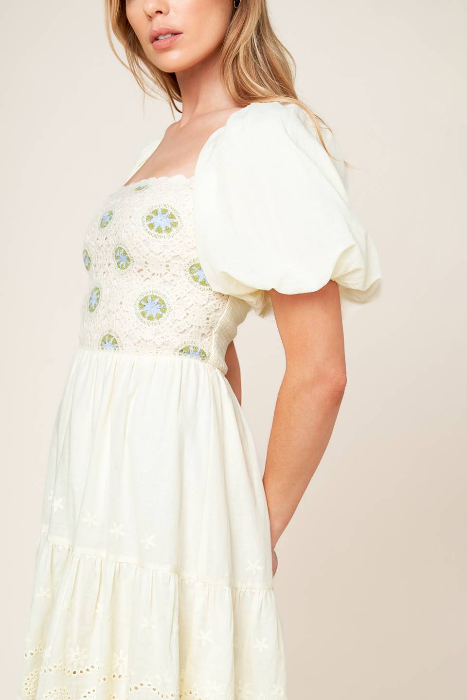 LOLA GRASS CREAM WOVEN MINI DRESS - By Baano