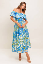 TROPICAL HAZE POWDER BLUE WOVEN MIDI DRESS - By Baano