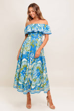 TROPICAL HAZE POWDER BLUE WOVEN MIDI DRESS - By Baano