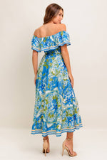 TROPICAL HAZE POWDER BLUE WOVEN MIDI DRESS - By Baano