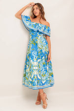 TROPICAL HAZE POWDER BLUE WOVEN MIDI DRESS - By Baano