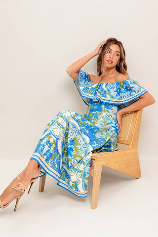 TROPICAL HAZE POWDER BLUE WOVEN MIDI DRESS - By Baano