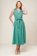 WISHING WELL TEAL GREEN WOVEN MIDI DRESS - By Baano