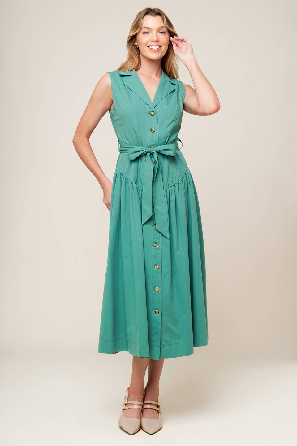WISHING WELL TEAL GREEN WOVEN MIDI DRESS - By Baano