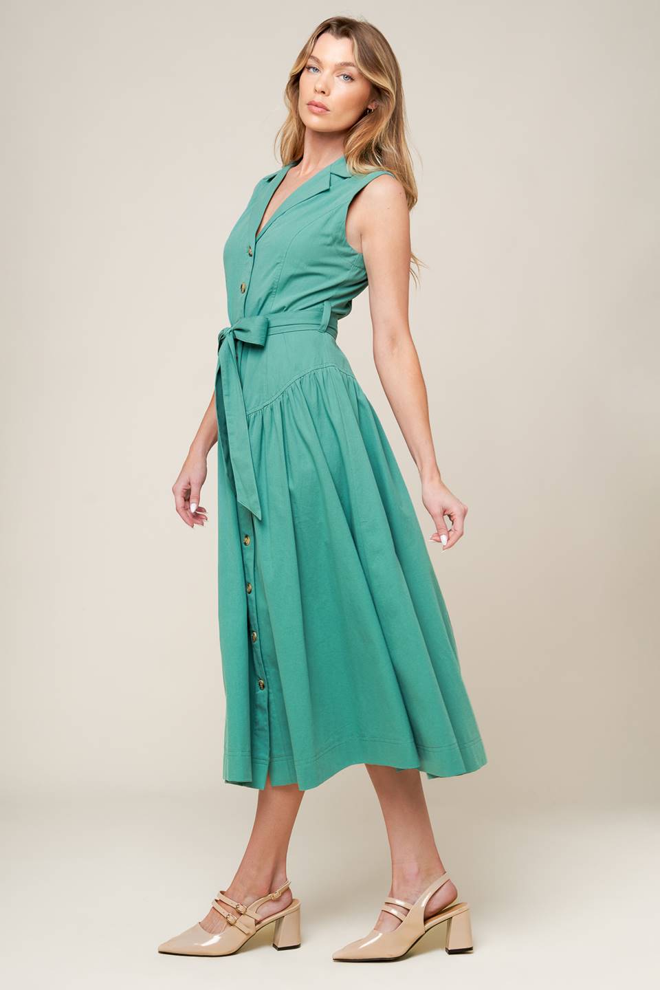WISHING WELL TEAL GREEN WOVEN MIDI DRESS - By Baano