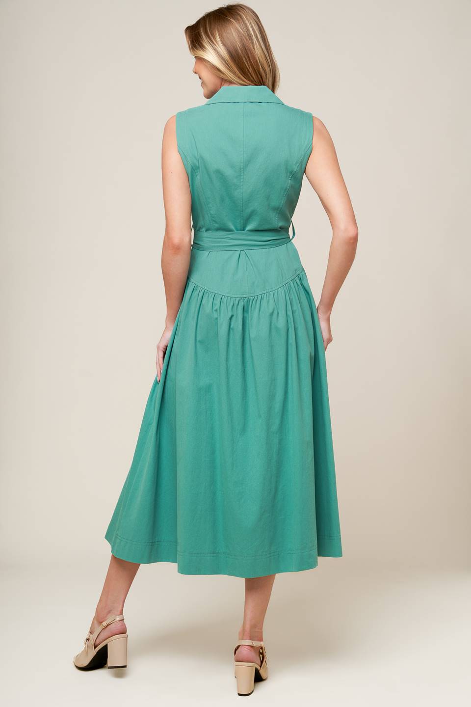 WISHING WELL TEAL GREEN WOVEN MIDI DRESS - By Baano