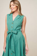 WISHING WELL TEAL GREEN WOVEN MIDI DRESS - By Baano