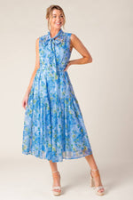 EVER AFTER POWER BLUE WOVEN MIDI DRESS - By Baano