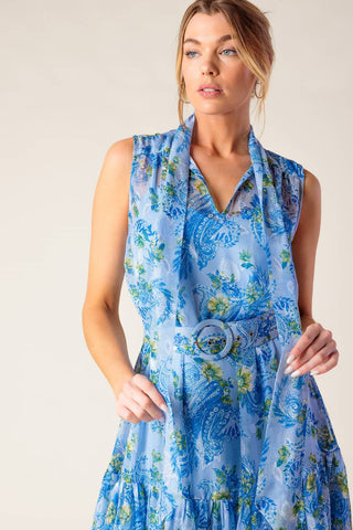 EVER AFTER POWER BLUE WOVEN MIDI DRESS - By Baano