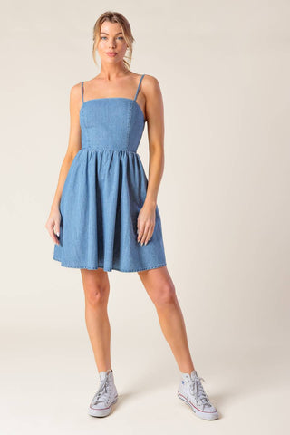 BACK IN LOVE DENIM MINI DRESS - By Baano