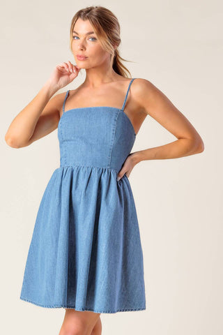 BACK IN LOVE DENIM MINI DRESS - By Baano