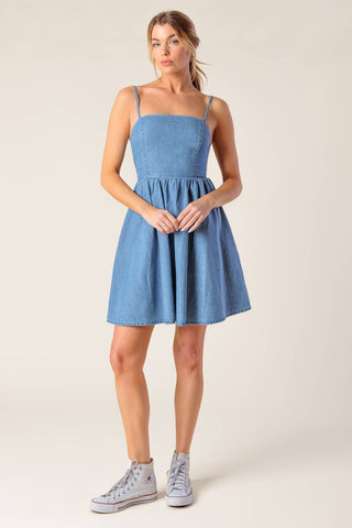 BACK IN LOVE DENIM MINI DRESS - By Baano