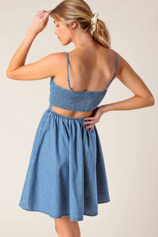 BACK IN LOVE DENIM MINI DRESS - By Baano