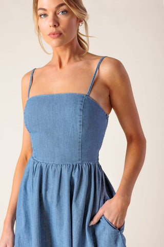 BACK IN LOVE DENIM MINI DRESS - By Baano